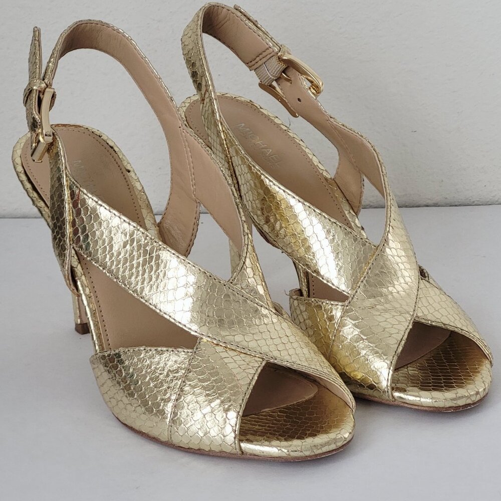Michael Michael Kors Becky Ankle Strap Criss Cross Metallic Sandals Size 6.5